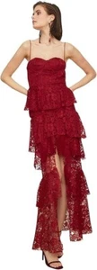 Trendyol Lace Detailed Evening Graduation Cocktail Dress, Burgundy UK Size 10 - Picture 1 of 9