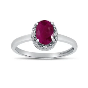14k White Gold Oval Ruby And Diamond Ring - Picture 1 of 6