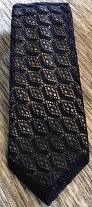 1970s Vintage MOD Poly Open Lace Crochet Tie 56” GRANTS MENS WEAR Navy Blue EUC - Picture 1 of 4