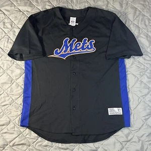 VINTAGE New York Mets Jersey Mens XL Black Blue David Wright MLB Basbeall Button - Picture 1 of 11