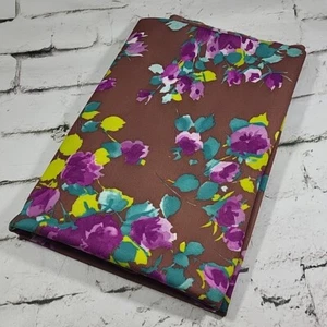 Vintage 60’s Polyester Fabric Brown with Flowers 60" X 68"  - Picture 1 of 8