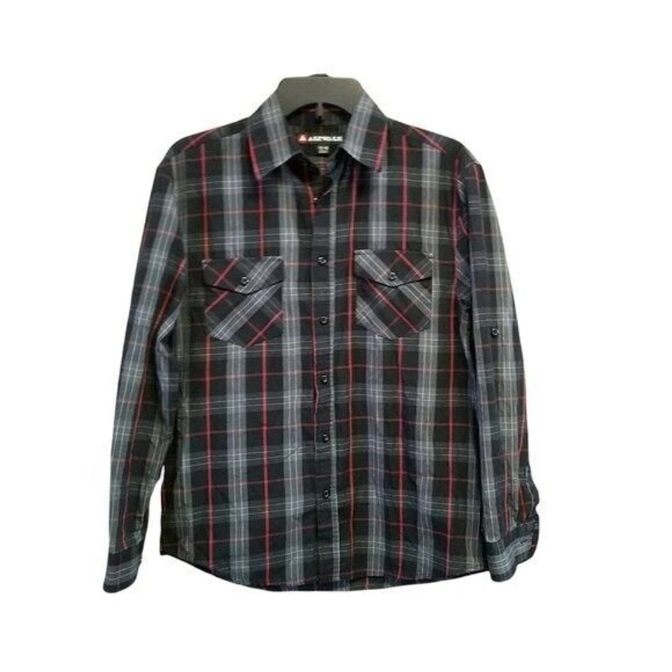 AirWalk Boys Sz 14-16 Black Red Plaid Long Sleeve Button Down Shirt - Imagem 1 de 4