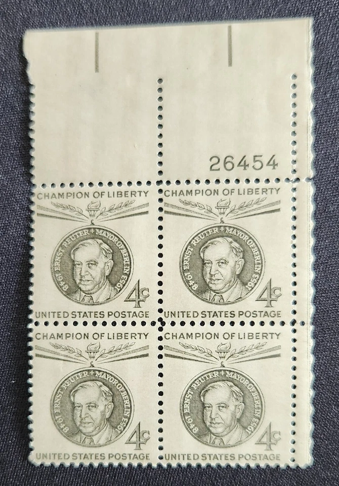US Scott 1136 - Ernst Reuter - MNH - 1959 Issue - Plate Block of 4 - Image 1 of 1