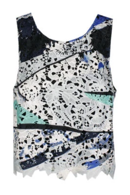 Top Bar lll Mujer Azul Cobalto Esmalte Combo Estampado Encaje Talla Pequeña (KK) Foto 1 de 2