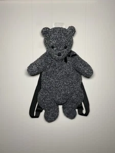 Mango Teddy Bear Co. Backpack Rare Vintage - Gray Knit Bear - Bag Black Bow - Picture 1 of 7