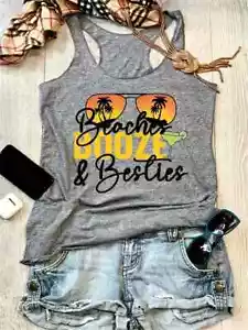 Sunglasses & Letter Print Tank Top, Casual Scoop Neck Sleeveless Size XXL - Picture 1 of 3