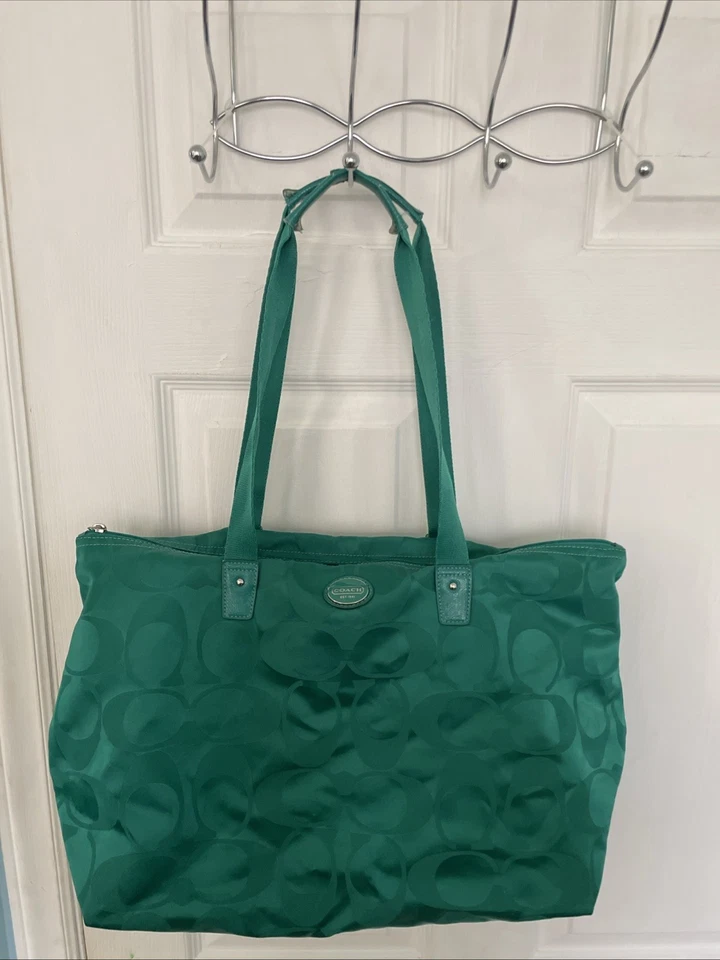 Coach Getaway Signature Nylon Packable Weekender Tote Bag And Pouch Teal - Image 1 of 4