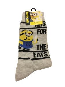 Minions HERE FOR THE EATS 2 Pair Crew Socks Adult Shoe Size 6.5-12 NWT - Picture 1 of 4