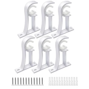 Curtain Rod Holders, Heavy Duty Curtain Rods Bracket 6 Pack White Rod Hooks H... - Picture 1 of 8