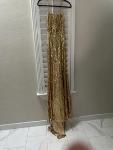 Alamour The Label Nude, Gold Pailletten Kleid Damen Größe X Small Long Schleppe Schwanz - Bild 1 von 15