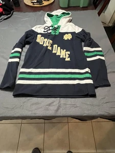 Notre Dame Fighting Irish Hoodie Mens Small Navy Green NCAA Hockey Lace Pullover - Picture 1 of 4