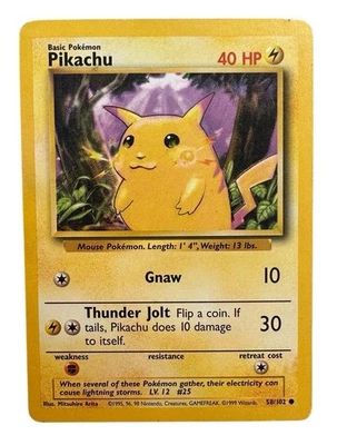 Red Cheeks Shadowless Pikachu 58/102 - Pokemon 1999 Base Set LP - Image 1 of 2
