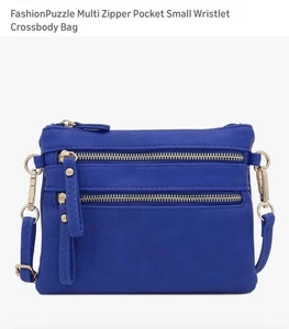 Bolso Bandolera FashionPuzzle Multi Cremallera Bolsillo Pequeño Muñequera Azul Real Nuevo - Imagen 1 de 6