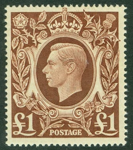 SG 478c. 1939-48. £1 brown. Very lightly mounted mint. A fine fresh example... - Picture 1 of 2