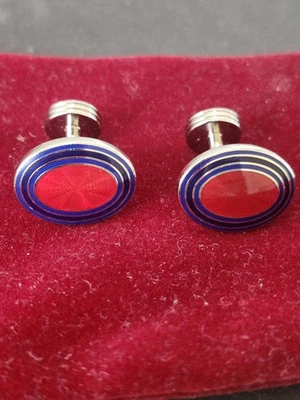 Vintage Blue And Red Enamel Cuff Links In A Silver Setting New Other - Image 1 of 4