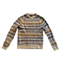 J Crew Merino Lambs Wool Sweater Medium Striped Geometric Southwestern AF188 - Picture 1 of 8