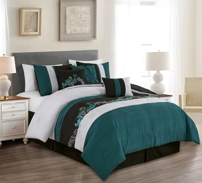 Chezmoi Collection Napa 7-Piece Luxury Leaves Scroll Embroidery Bedding - Image 1 of 4