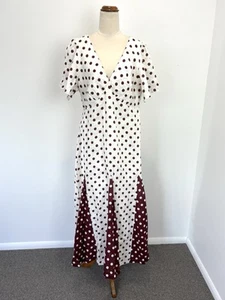 NEW Aere Womens Dress Size 16 White Polka Dot Linen Godet Spliced Skirt Boho - Picture 1 of 15