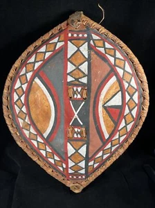 African Maasai Warrior Shield Painted Hide On Wood Frame Vintage 17"x12" Masai - Picture 1 of 24