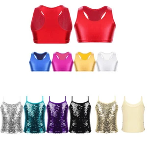 Kids Girls Vest Shiny Sequins Camisole Tank Top for Jazz Modern Dance-wear - Picture 1 of 170
