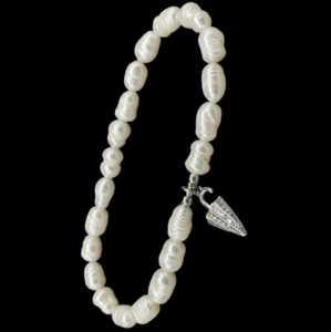 Bracciale perle naturali barocche bianche argento925 donna ombrello portafortuna - Foto 1 di 10