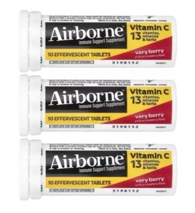 Airborne 1000mg Vitamin C with Vitamin D & Zinc 30 Effervescent Tabs-Very Berry - Picture 1 of 5