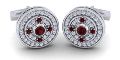 Gemelos finos para hombre de plata 935 con circonita cúbica y granate rojo de corte redondo brillante  Foto 1 de 4