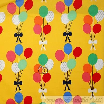BonEful Fabric FQ Cotton Quilt Yellow Red Blue Green White Birthday Balloon Baby - Image 1 of 4