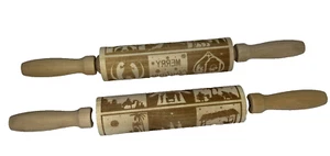 Christmas Wooden Embossing Rolling Pin Engraved Baking Cookies Cake Clay DIY - Picture 1 of 16