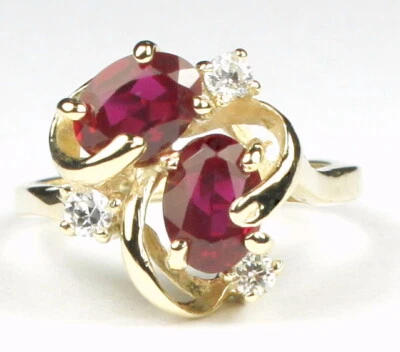 CREATED RUBY 10k Yellow Gold Ladies Ring -Handmade • R016 - Image 1 of 4
