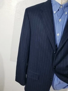 Vtg 42R Structure Flannel wool Navy blue Wide Striped Sport Jacket Coat blazer - Picture 1 of 8