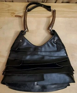 Cadena/madera/correa hobo mediana de cuero negro diferentes capas - Imagen 1 de 20