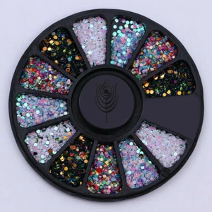 Nail Art Designs Wheel - 2400+ Pieces - Glitter Rhinestones - Multicolored - Picture 1 of 1