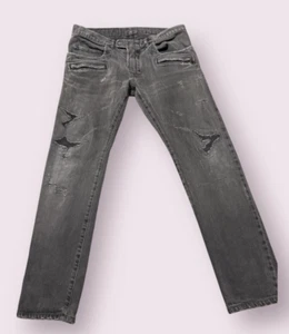 BALMAIN Jeans Mens 36*29 Washed Black Skinny Distressed Japanese Selvedge - Picture 1 of 8