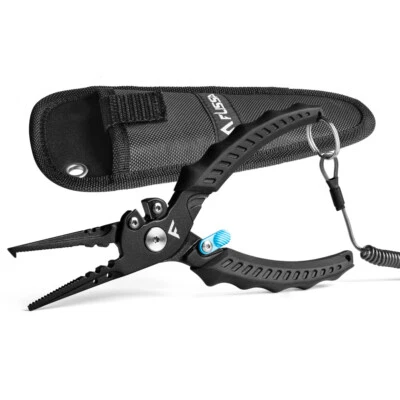 FLISSA 7-1/2" Fishing Pliers Safety Lock Design Fish Pliers Saltwater TPR Handle - Image 1 of 4