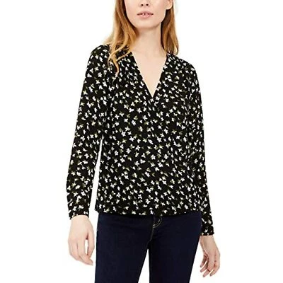 $88 Michael Kors Lirios Sobrepelliz Envolvente Manga Larga Top Negro Talla Pequeña Foto 1 de 4
