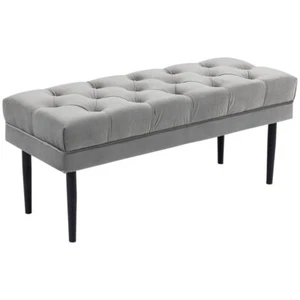 Grey Velvet End of Bed Bench Upholstered Button Tufted Hallway Seat 110cm - Picture 1 of 13