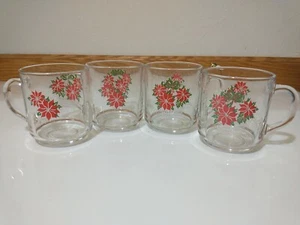 VTG Luminarc Poinsettia Mug Glassware Christmas Lot Of 4 Coffee Hot Chocolate - Picture 1 of 9