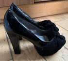 Salt & Pepper Black Platform High Heel Shoes Faux Suede & Patent UK 6.5 EU 40