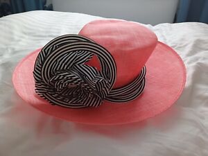 Philip Treacy Coral Pink, Black & White Hat Ascot Races Wedding 56cm