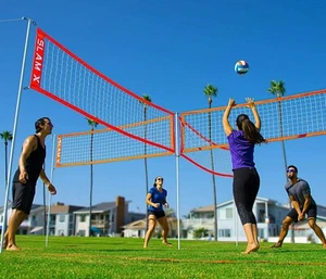 Volleyball Net Kids Adult Backyard Outdoor Beach Sports 4 Ways Game Set Red - Picture 1 of 3