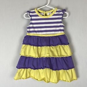 Hanna Andersson Little Girls Sleeveless Dress 90 US 3 Purple Yellow White Stripe