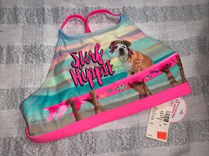 Justice Sz 8 Puppy Dog Surf Hippie Swimsuit Top Nwt Rainbow Pink - Picture 1 of 4