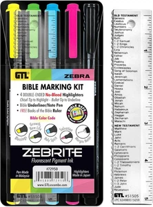 Zebrite Bibel Markierungsset - Doppelendige Textmarker, Notizstift & Lineal (Set - Bild 1 von 3