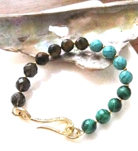 Pulsera Chan Luu Oro Turquesa Malaquita Ojo de Tigre Gancho Odisea Grande Nueva Sin Usar - Imagen 1 de 12