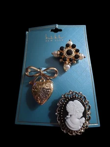 Nicole Miller Victorian Inspired Lot Of 3 Pins Brooches New - Picture 1 of 4
