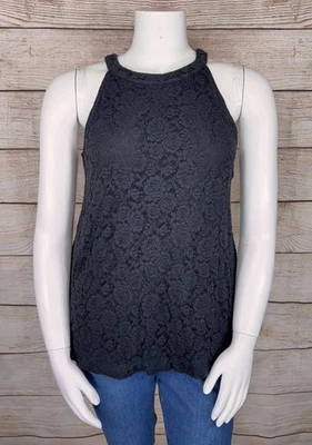 TORRID 1 Mujer Negro Floral Encaje Cuello Alto Tejido Tanque Forrado Foto 1 de 4