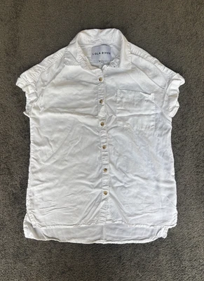 Camisa Lola River para mujer talla pequeña blanca 100 % Lyocell manga corta abotonada Foto 1 de 4