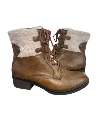 Botas Baretraps para mujer 7,5 Combat Sherpa cuello imitación cuero botín con cordones cremallera Foto 1 de 4