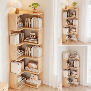 Wood Corner Bookcase Shelf 3/4/5 Tier Narrow Display Bookshelf Storage Furniture - Picture 1 of 30